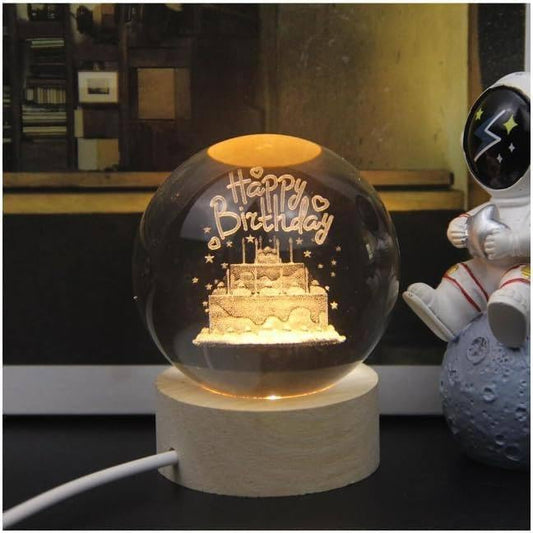 3D Galaxy Crystal Ball Night Light with Wooden Base